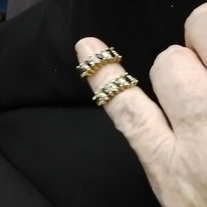 Gold plated sapphire and diamond huggie earrings 3/4" diameter